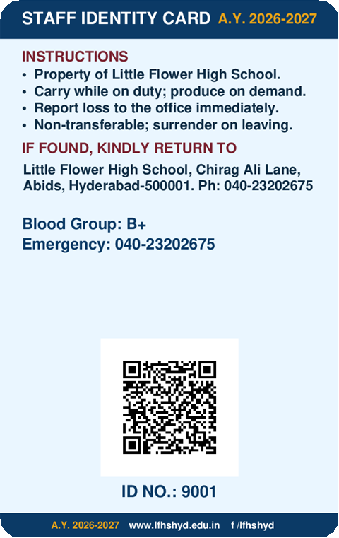 Sample staff card, back